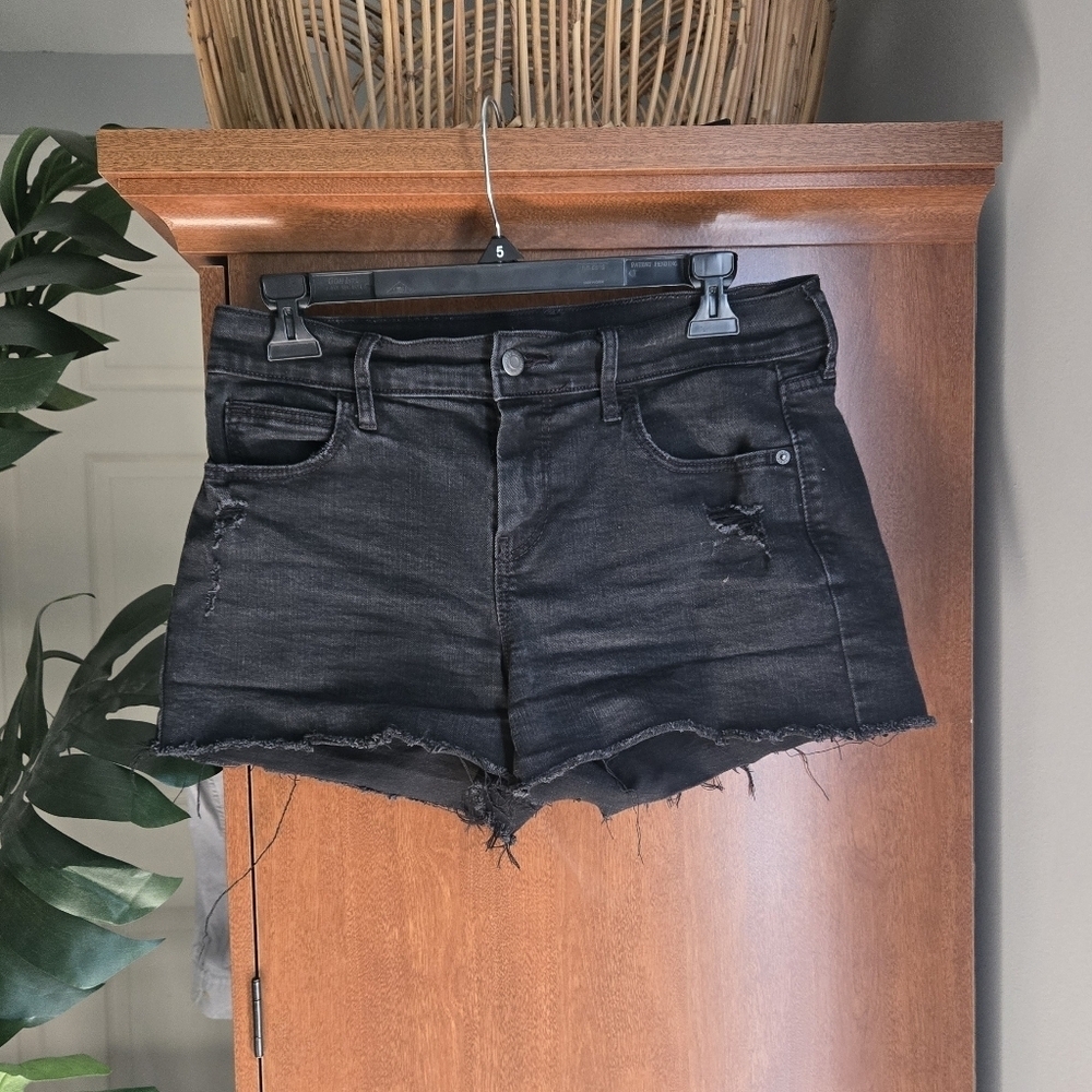 Black Distressed Denim Shorts